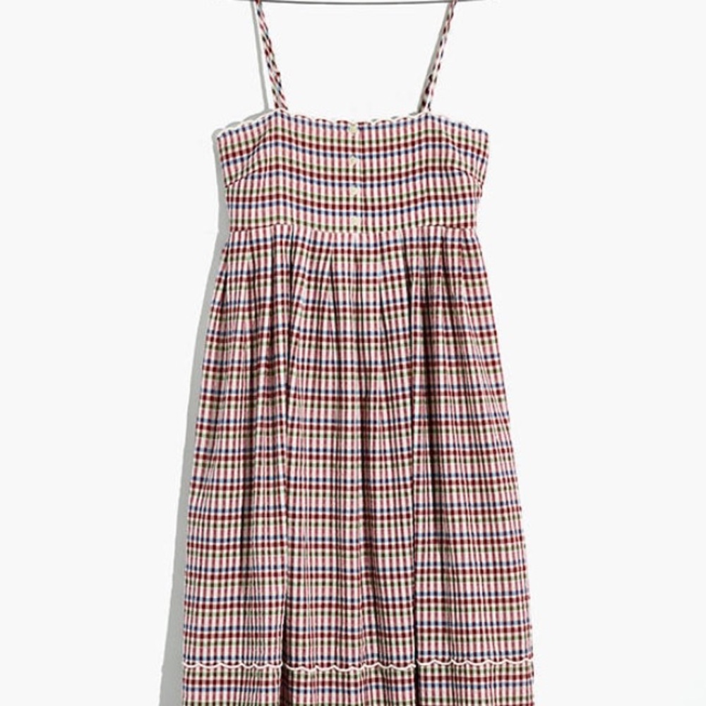 Madewell Scalloped Midi dress in Rainbow Stripe